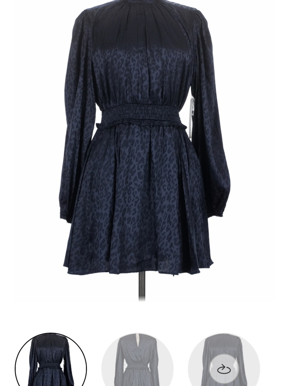 Aqua Navy Long-Sleeve Smocked Waist Mini Dress